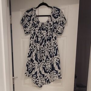 SHEIN Navy and White Floral Blouse